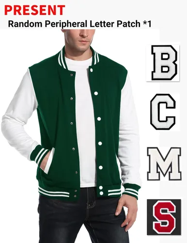Vista 3 de COOFANDY - Chaqueta universitaria estilo aviador para hombre hecha de algodón casual y ajustada