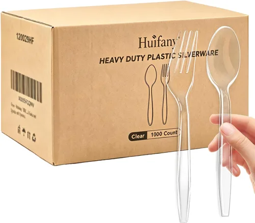 Vista 10 de 100 Count Extra Heavy Duty Clear Plastic Forks and Spoons Set