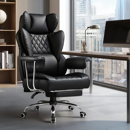 Vista 2 de COMHOMA Silla de oficina grande y alta, silla de juegos de cuero con reposapiés, silla de oficina ergonómica ejecutiva con soporte lumbar de resorte