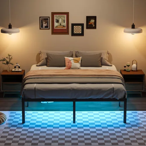Vista 5 de YORMDMO Marco de Cama King, Marco de Cama de 14 Pulgadas con Luces LED, Marco de Cama de Plataforma de Metal King, Fácil Montaje, No Necesita