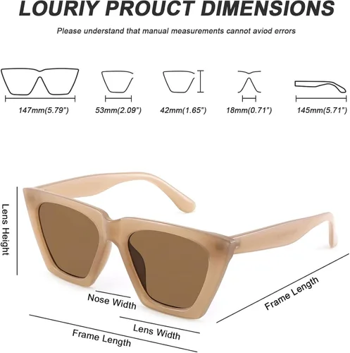 Vista 5 de Louriy Gafas de sol cuadradas vintage con ojo de gato para mujer grandes gafas de sol retro marco rectangular grueso clásico