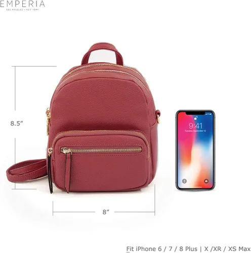 Vista 2 de EMPERIA Klara - Mochila pequeña de piel sintética, casual, de 3 vías, ligera, convertible para mujer, Rojo, talla única , Mochilas tipo mochila