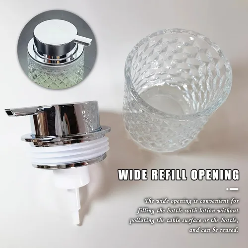 Vista 4 de Dispensadores de jabón espumoso de mano de vidrio con bomba plateada, dispensador de jabón de manos recargable para baño y cocina (1 paquete-D881)