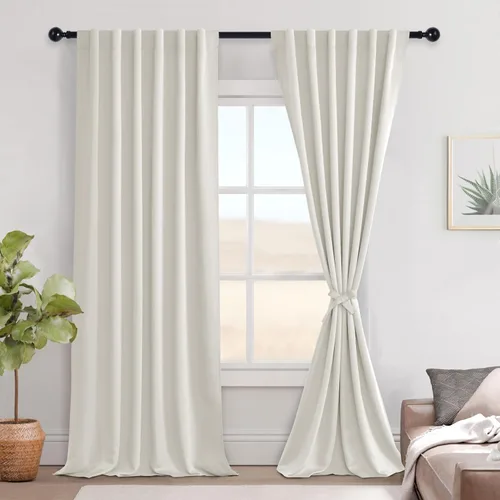 Vista 92 de Hiasan Cortinas opacas negras para dormitorio, cortinas opacas cortas de 45 pulgadas de largo, con aislamiento térmico, bolsillo para barra
