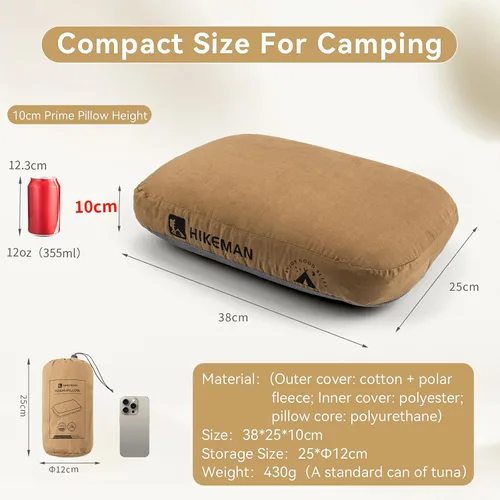 Vista 2 de HIKEMAN - Almohada de espuma viscoelástica para acampar - Almohada ultraligera de viaje, almohada para mochilero con funda extraíble, almohadas