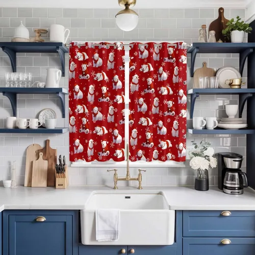 Vista 31 de Libaoge Cortinas de Navidad para cocina, dormitorio, juego de 2 paneles, diseño de muñeco de nieve de Navidad, cortinas de invierno con copos