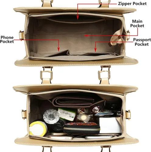 Vista 5 de Soperwillton Bolsos de mano de moda para mujer, bolsa de hombro, asa superior, bolsa de mano, juego de 4 piezas