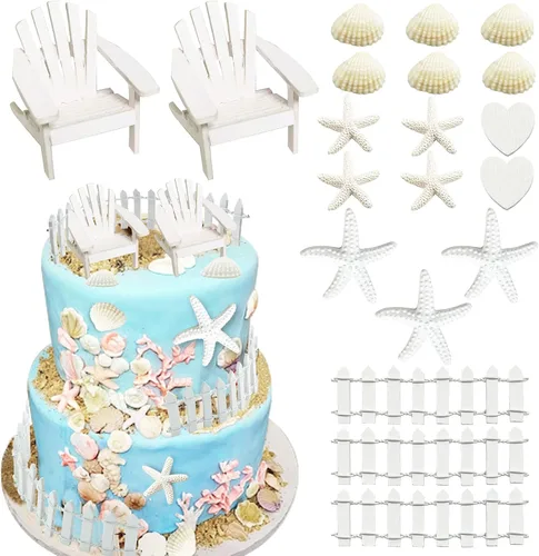 Vista 7 de Decoración para pastel de playa, decoración de pastel de boda, silla de playa en miniatura Adirondack de madera, decoración de muebles para casa