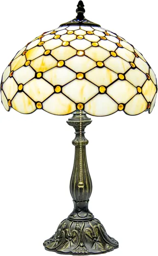 Vista 10 de Tiffany Style Stained Glass Table Lamp, Floral Pattern Desk Light with Antique Bronze Resin Base, Red Roses Decorative Lighting for Bedroom, Living