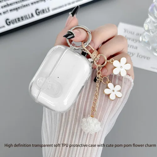 Vista 2 de Bonita funda Magsafe para Airpods Pro 2, clip de bloqueo para niñas y mujeres, con dijes de flores y kit de limpieza, TPU suave, Airpods iPod Pro