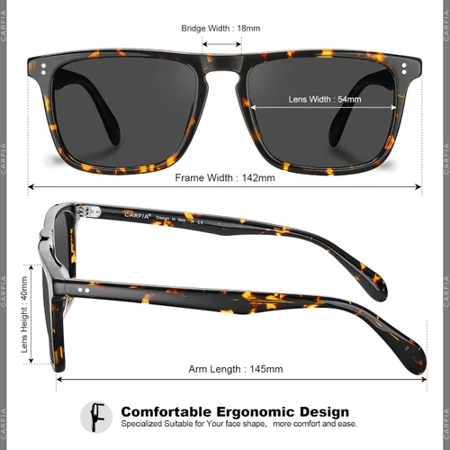 Vista 4 de CARFIA Acetate Polarized Sunglasses for Men UV Protection Fashion Retro Cool Sun Glasses Driving Fishing Golf Eyewear