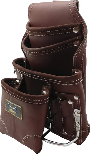 Vista 3 de Bolsa de herramientas de carpintero de oro de cuero 3350, cuero curtido al aceite marrón 10 bolsillos Full-grain leather with 2 hammer holders and