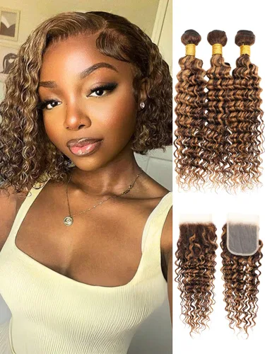 Vista 54 de Cabello Humano Rizado Castaño Rojizo, Trama Gruesa Castaño Cobrizo Rojo Coloreado Ondas Profundas Paquetes Individuales Cabello Humano 12A Tejido