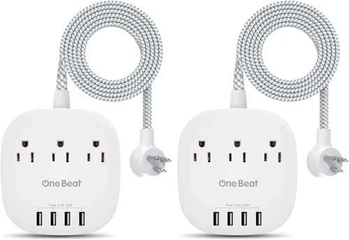 Vista 8 de Cruise Essentials 2025, regleta de viaje One Beat con 3 tomas, 4 puertos USB 3.1A, cables de extensión de enchufe plano de 3 pies, estación de carga