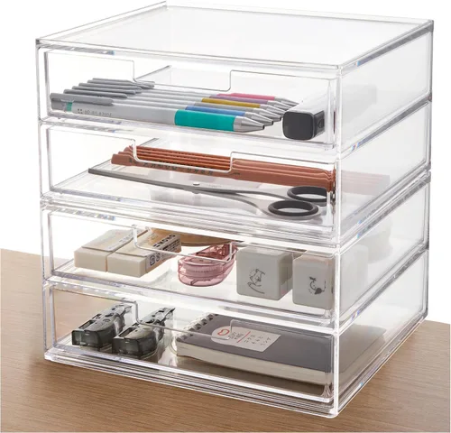 Vista 12 de STORi Chloe - Organizador de cajones transparente que ahorra espacio (4 cajones altos) para organizar suministros de oficina, cocina, belleza