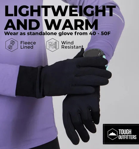 Vista 6 de Tough Outdoors Touch Screen Running Gloves - Winter Glove Liners for Texting, Sports & Exercise - Lightweight Cold Weather Thermal Gloves