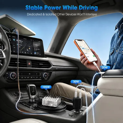 Vista 4 de Starlink Mini 105W - Cargador de coche de 12 V/24 V a 30 V CC-CC, salida estable regulada de 30 V con voltímetro en tiempo real, cable