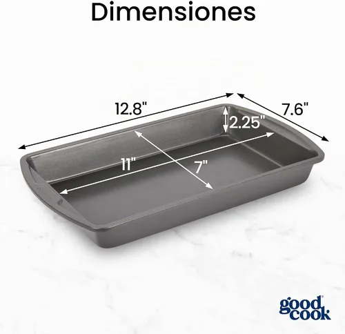 Vista 2 de GoodCook Molde antiadherente de acero para hornear pasteles de 11" x 7", molde antiadherente multiusos para brownies, galletas y pasteles, gris
