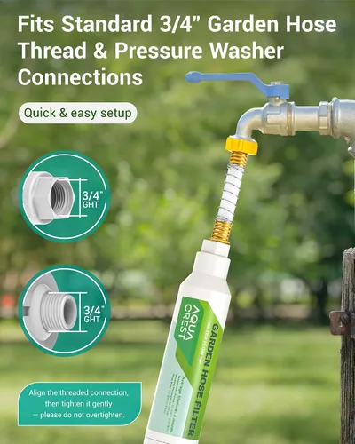 Vista 4 de AQUA CREST Filtro de agua para manguera de jardín para plantas, reduce en gran medida el cloro, el olor, mejora la salud de las plantas, ideal
