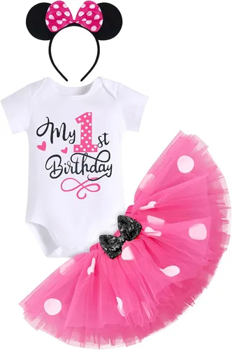 Vista 3 de Conjunto de falda de princesa con diseño de lunares para bebé para el primer cumpleaños de niñas