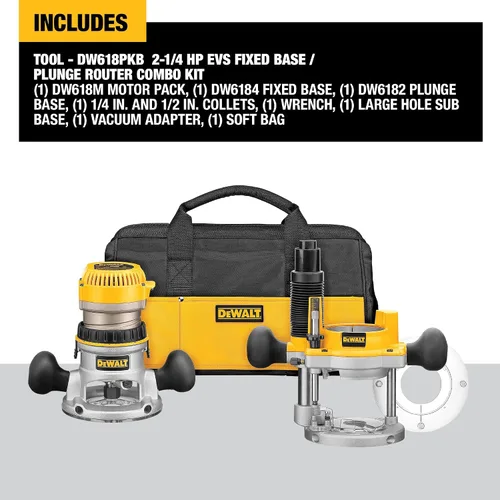 Vista 2 de DEWALT Enrutador, Kit de base fija / arrugado, velocidad variable, inicio suave, 2-1 / 4-HP (DW618PKB)