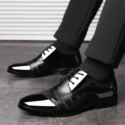 Vista 8 de Zapatos de vestir para hombre, zapatos Oxford formales puntiagudos con cordones, zapatos de esmoquin de negocios