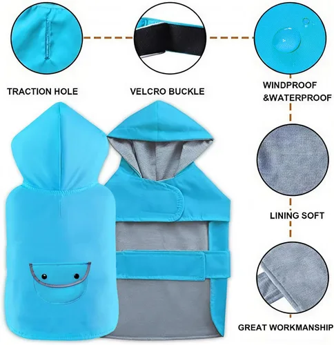 Vista 2 de Impermeable para perros pequeños, chaqueta de lluvia para cachorros, reflectante, impermeable, ropa para mascotas, poncho, ropa impermeable