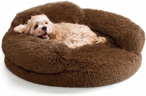 Vista 23 de EHEYCIGA Cama calmante de 20 pulgadas para perros pequeños y gatos, sofá Marrón