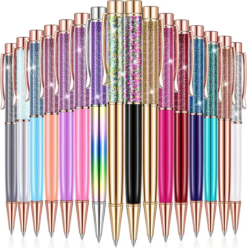 Vista 8 de HESTYA - 16 piezas de bolígrafos de glitter con cristales brillantes, bolígrafos de arena líquida dinámica y repuestos, tinta negra metálica