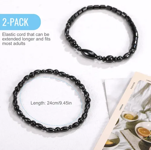Vista 15 de Emibele Pulsera de desintoxicación linfática delgada para mujer, cuentas de hematita, obsidiana, antihinchazón, estiramiento para aliviar