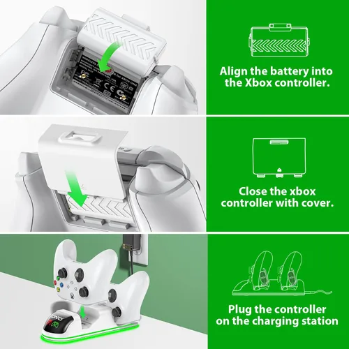Vista 4 de Estación de carga de controlador compatible con Xbox One 2 paquetes de baterías recargables de 1300 mAh para Xbox Series XSOneEliteCore Controller