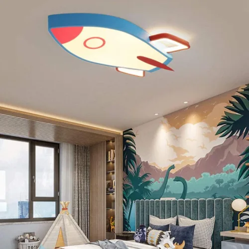 Vista 7 de Lámpara de techo moderna LED con control remoto, LED para niños, forma de cohete regulable LED de 28 W para, luz blanca