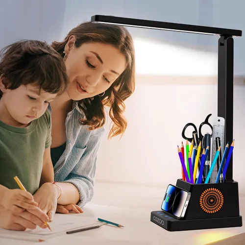 Vista 7 de cozoo Lámpara de escritorio, lámparas de escritorio LED para oficina en casa, cargador inalámbrico pequeña lámpara de escritorio con soporte