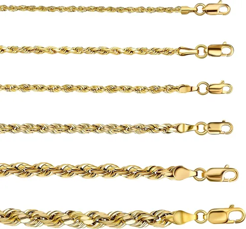 Vista 7 de PORI JEWELERS 18K Yellow Gold 1.5MM, 1.8MM, 2MM, 2.5MM, 3MM, 4MM, or 5MM Diamond Cut Rope Chain Necklace Unisex Sizes 16"-30