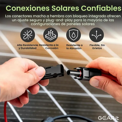 Vista 4 de GEARit 12AWG Cable de Extensión Solar (25 pies negro - 25 pies rojo) Conectores solares macho a hembra con kit de herramientas adaptador, cable