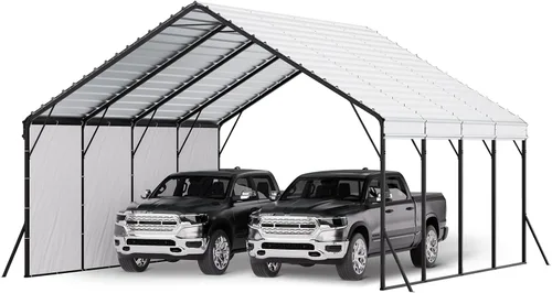 Vista 141 de VEVOR Cobertizo Tienda de Almacenamiento Exterior Portátil Resistente de 6 x 8 x 7 pies, Refugio de Cochera Garaje Impermeable con Puerta Enrollable