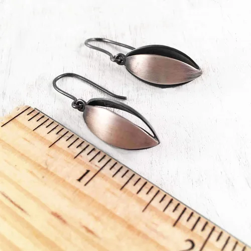 Vista 6 de Nature Inspired Geometric Earrings, Hook Dangle Drop, Sterling Silver Satin and Dark Oxidized Finish, Handmade in Peru. Great for Gift Sets.