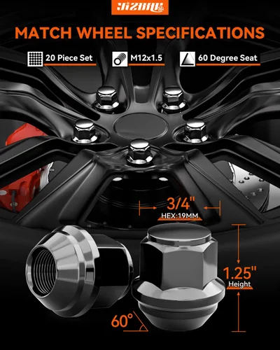 Vista 8 de YIZBAP Tuercas de llanta de rueda OEM M12x1.5, 20PCS 12mmx1.5 tuercas