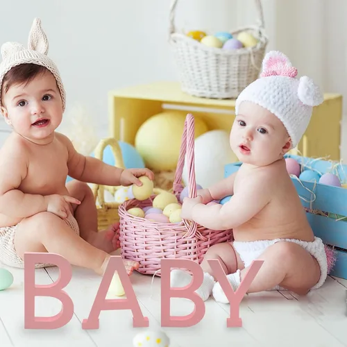 Vista 6 de Decoraciones de mesa de baby shower, 4 piezas separadas de madera para bebé, bloques de letras de madera, centros de mesa rosados, para decoración