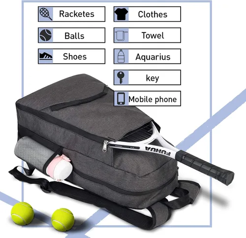 Vista 2 de Mochila de tenis - Bolsas de tenis para mujeres y hombres para sostener 1 o 2 raquetas/raquetas de tenis, bolsa deportiva multifuncional