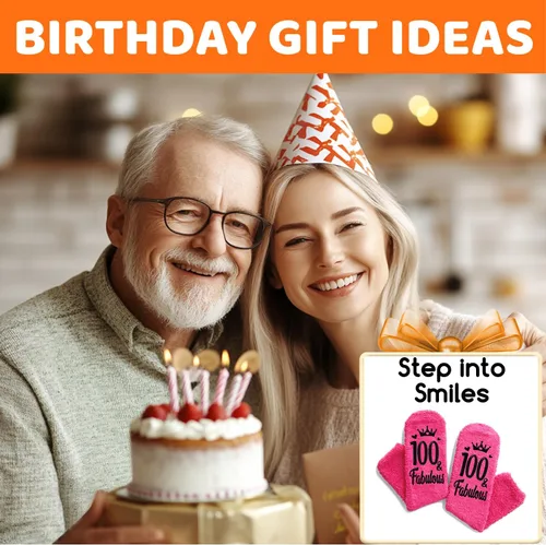 Vista 3 de HAPPYPOP Ideas de calcetines de cumpleaños, regalo de cumpleaños para mujeres de 75, 80, 85, 90, 95, 100 años Fabulous 100 Rosa