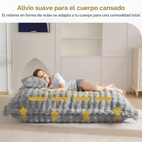 Vista 9 de MAXYOYO Puf gigante con almohada, silla convertible 3 en 1 Gris ceniza