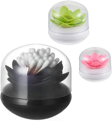 Vista 7 de Paquete de 2 organizadores de hisopos de algodón con diseño de flor de loto, soporte de brotes de algodón Q-Tips para palillos de dientes