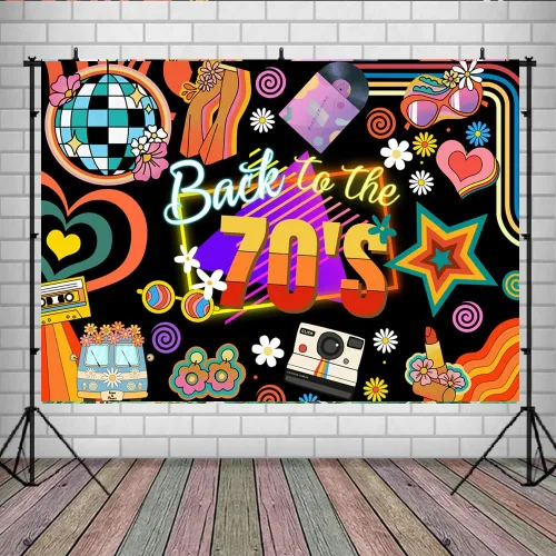 Vista 8 de Lofaris Fondo de fiesta de regreso a los años 70 para adultos, decoraciones de fiesta de discoteca, bola de discoteca retro de los años 70, Let's