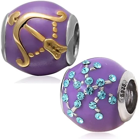 Vista 3 de Abalorios esmaltados con signos del zodiaco, auténticos dijes de plata de ley 925 para pulseras