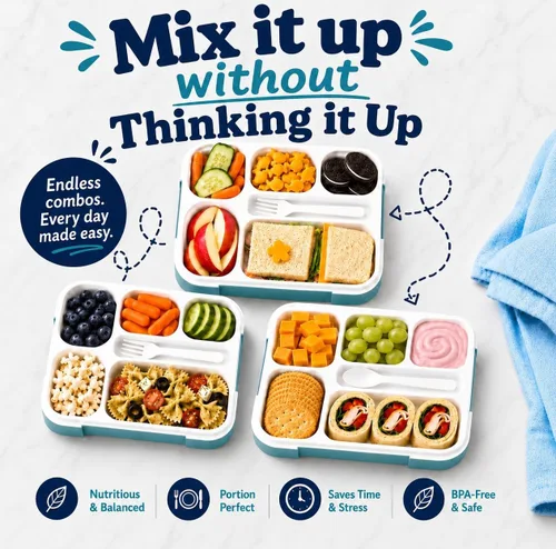Vista 5 de Fiambrera BENTO para niños, fiambrera para mujer, adultos, recipiente para guardar la comida hermético Fiambreras para raciones planificadas