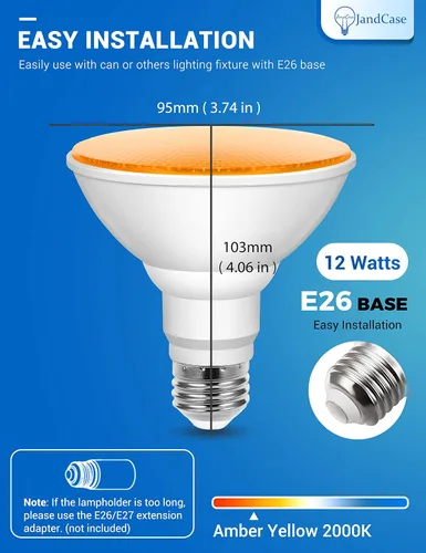 Vista 6 de JandCase Luces LED Anti-Insectos para Exteriores, Bombillas de Luz Anti-Insectos Amarillas de 12W para Exteriores, Equivalente a 100 Vatios