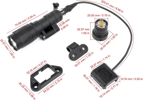 Vista 5 de M340 linterna táctica de 540 lúmenes con 2 bases giratorias, con botón de presión e interruptor de presión remoto, montaje de luz e interruptor de 1