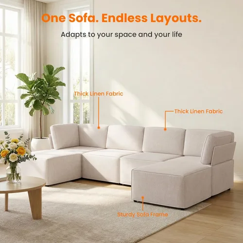 Vista 11 de CECER Sofá modular modular, sofá convertible en forma de U con tumbonas Beige