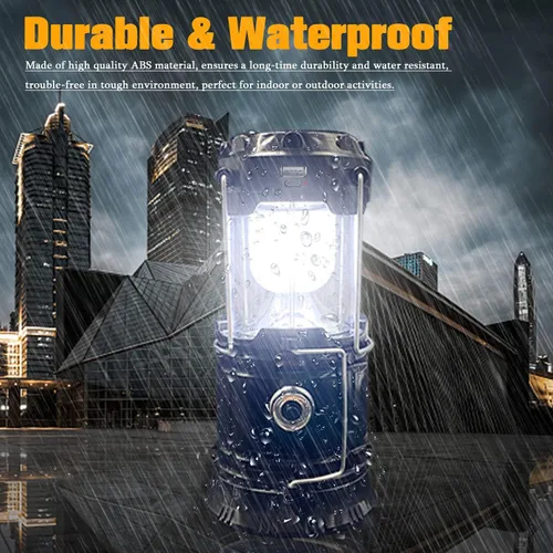 Vista 3 de Linterna LED plegable portátil para campamento, XTAUTO ligera, impermeable, solar, recargable, USB, kits de supervivencia para interiores